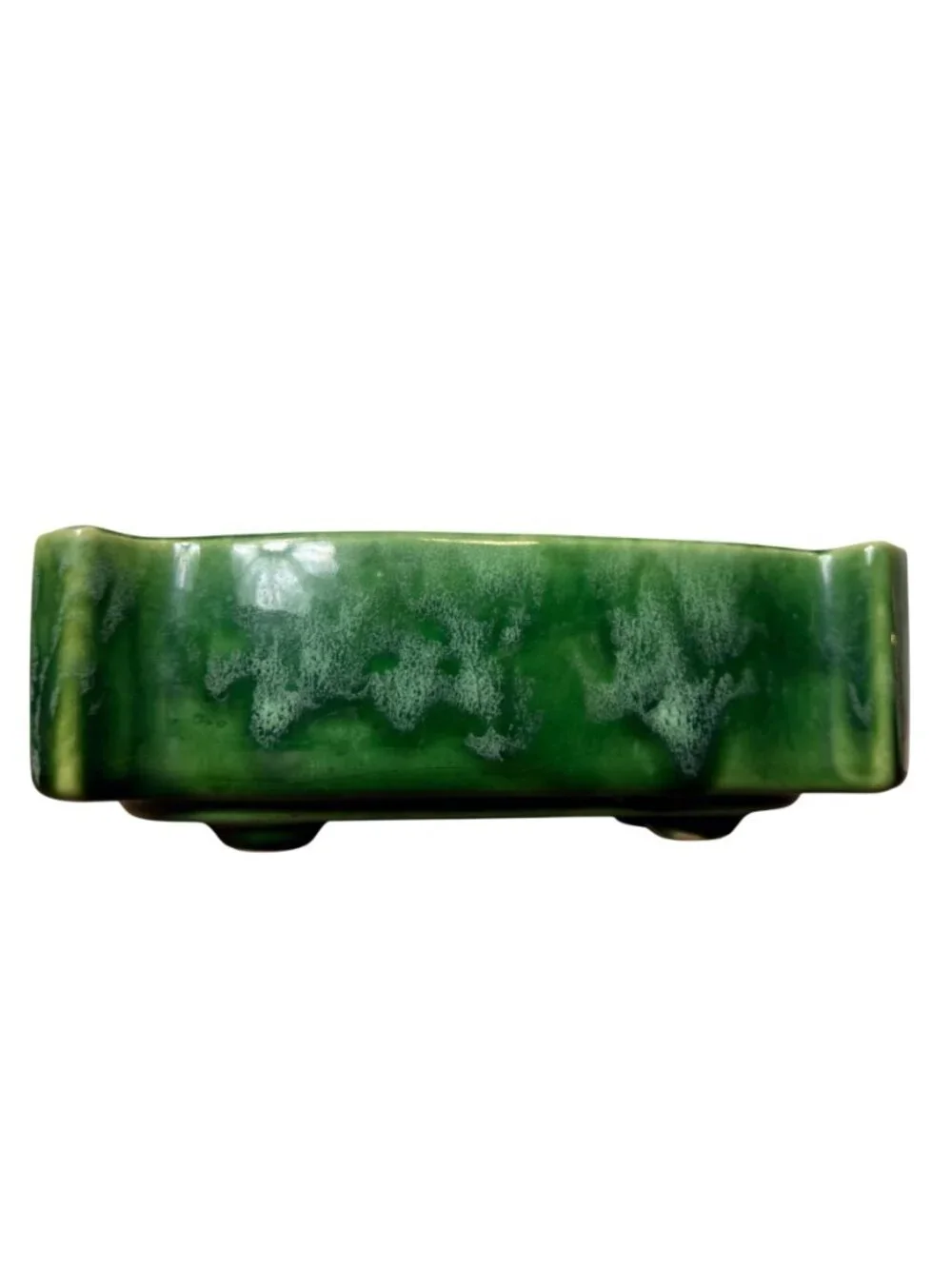 Vintage USA Green Glazed Ceramic Planter Scalloped Pottery Rectangular UPCO 295